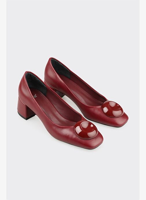 Bordo Kadın Orta Topuk Ayakkabı - Görsel 3