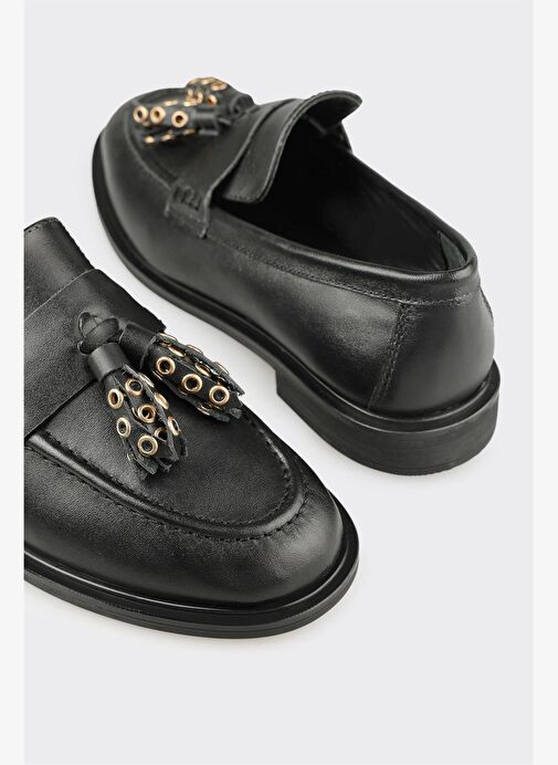 Siyah Deri Kadın Günlük Ayakkabı - Görsel 6