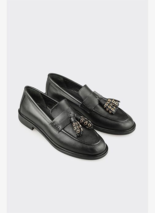 Siyah Deri Kadın Günlük Ayakkabı - Görsel 3