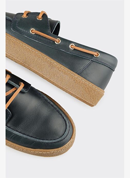 Lacivert Deri Kadın Günlük Ayakkabı - Görsel 6