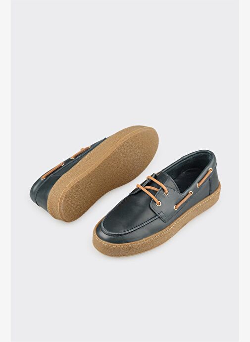 Lacivert Deri Kadın Günlük Ayakkabı - Görsel 4