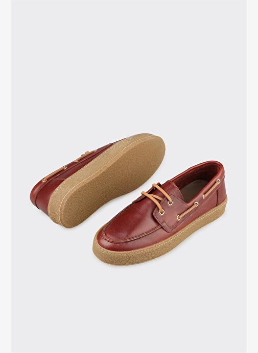 Bordo Deri Kadın Günlük Ayakkabı - Görsel 4