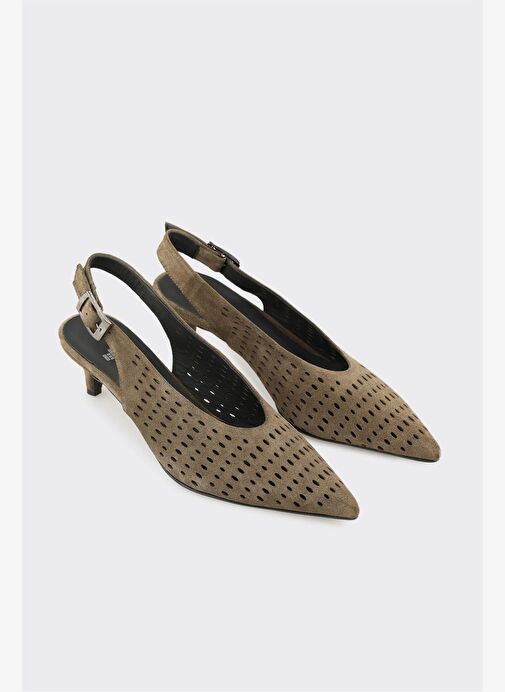 Haki Deri Kadın Topuklu Ayakkabı - Görsel 3
