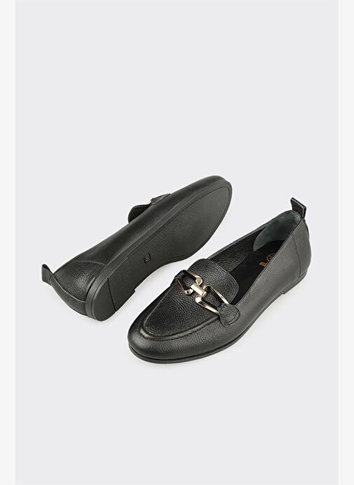 Siyah Deri Kadın Günlük Ayakkabı - Görsel 4