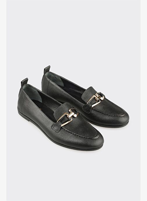 Siyah Deri Kadın Günlük Ayakkabı - Görsel 3