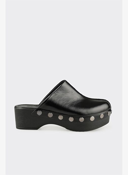 Siyah Deri Kadın Terlik - Görsel 2