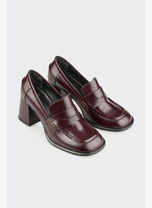 Bordo Deri Kadın Topuklu Ayakkabı - Görsel 3