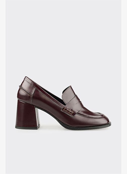 Bordo Deri Kadın Topuklu Ayakkabı - Görsel 2
