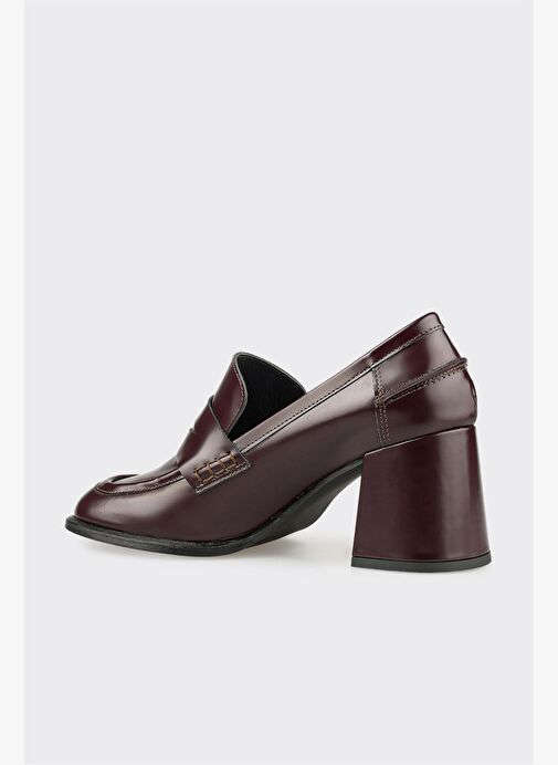 Bordo Deri Kadın Topuklu Ayakkabı - Görsel 4