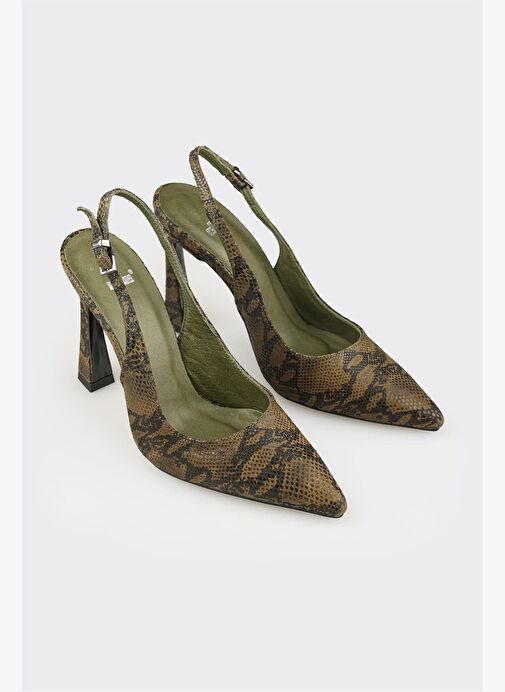 Yeşil Deri Kadın Topuklu Ayakkabı - Görsel 3