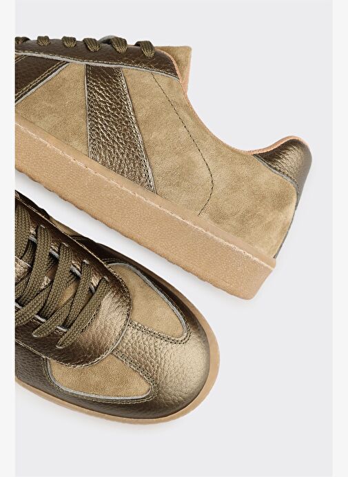 Haki Deri Kadın Spor Ayakkabı - Görsel 6