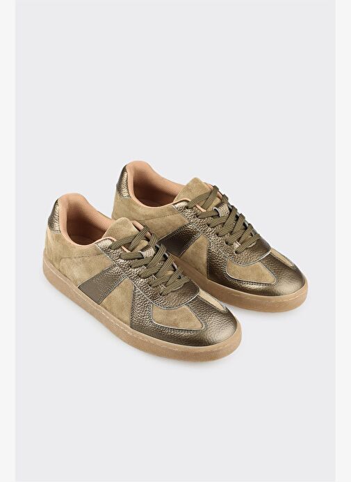 Haki Deri Kadın Spor Ayakkabı - Görsel 3