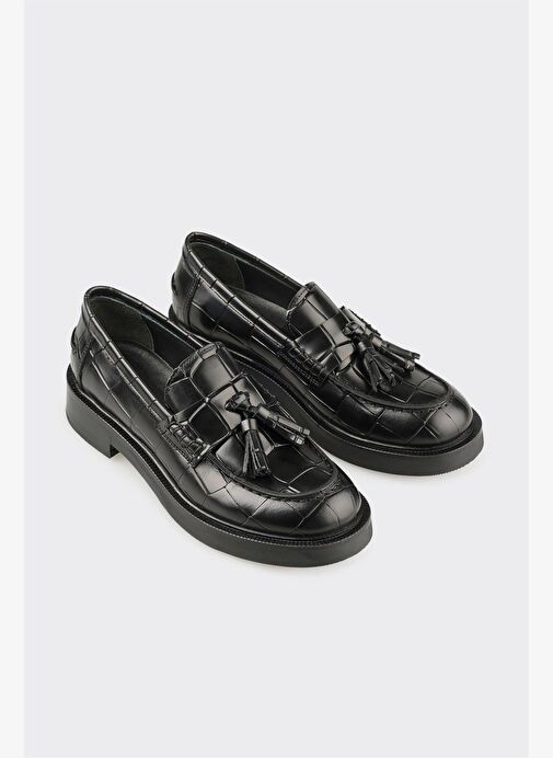 Siyah Deri Kadın Günlük Ayakkabı - Görsel 3