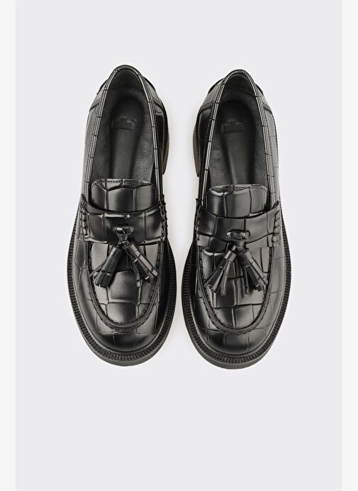 Siyah Deri Kadın Günlük Ayakkabı - Görsel 5