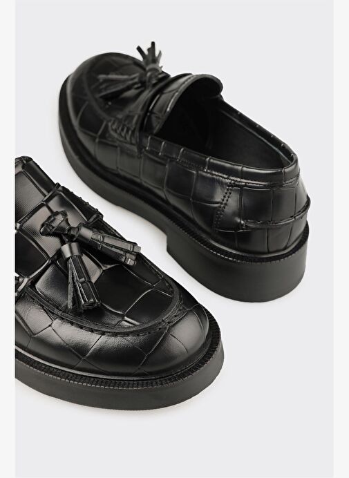 Siyah Deri Kadın Günlük Ayakkabı - Görsel 6