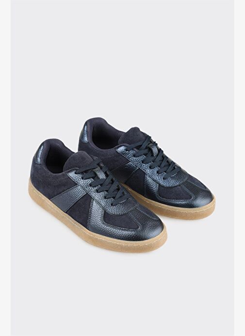 Lacivert Deri Kadın Spor Ayakkabı - Görsel 3