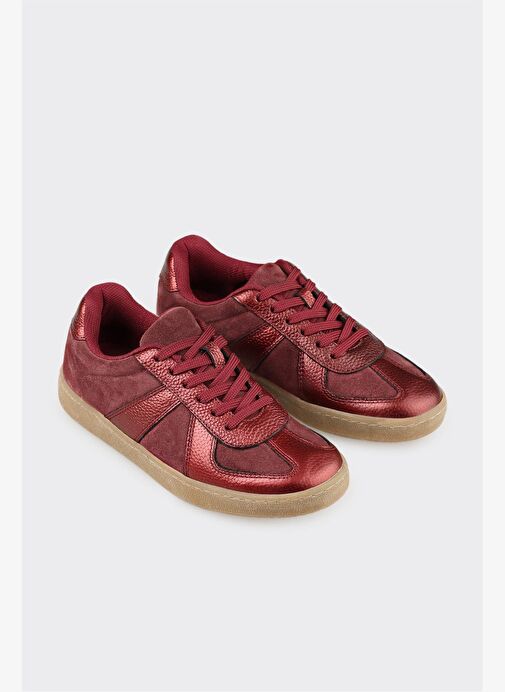 Bordo Deri Kadın Spor Ayakkabı - Görsel 3