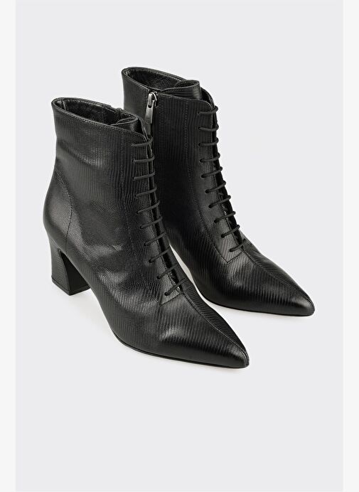 Siyah Deri Kadın Klasik Bot - Görsel 3