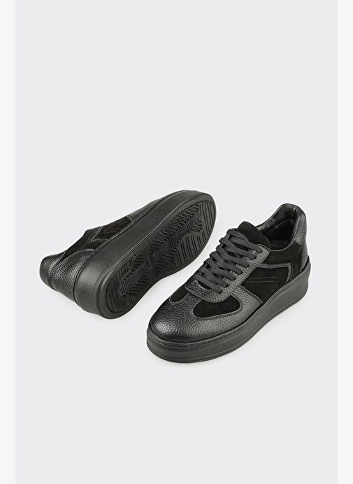 Siyah Deri Kadın Spor Ayakkabı - Görsel 4