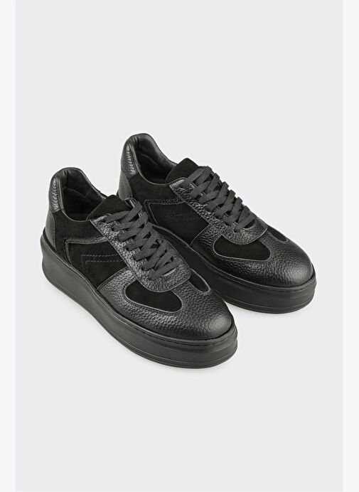 Siyah Deri Kadın Spor Ayakkabı - Görsel 3