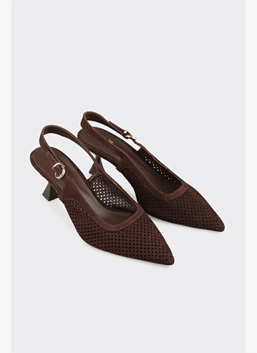 Kahve Deri Kadın Topuklu Ayakkabı - Görsel 3