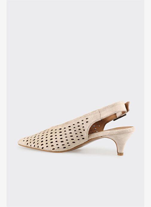 Bej Deri Kadın Topuklu Ayakkabı - Görsel 4
