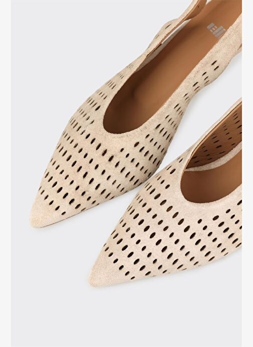 Bej Deri Kadın Topuklu Ayakkabı - Görsel 5