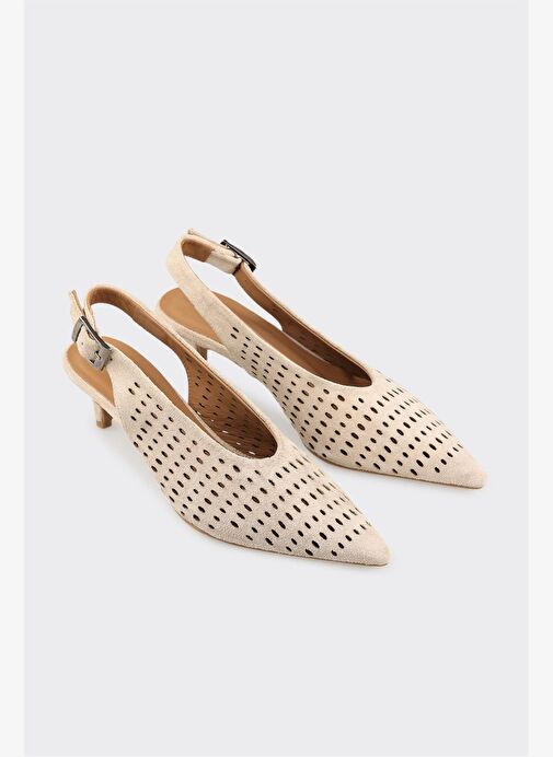 Bej Deri Kadın Topuklu Ayakkabı - Görsel 3