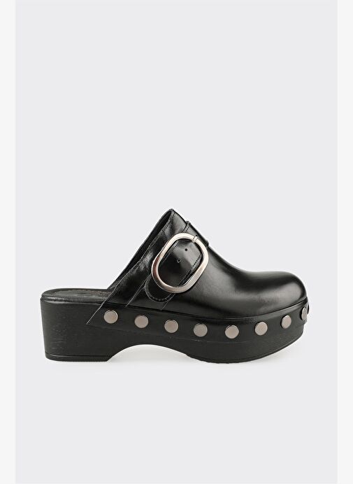 Siyah Deri Kadın Terlik - Görsel 2