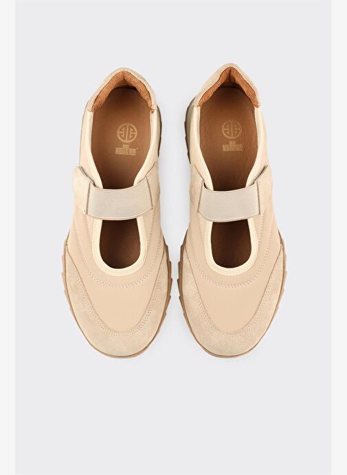 Bej Deri Kadın Spor Ayakkabı - Görsel 5