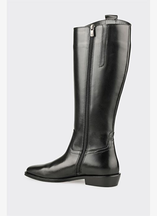 Siyah Deri Kadın Düz Çizme - Görsel 4