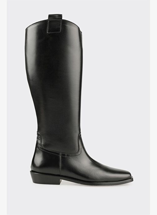 Siyah Deri Kadın Düz Çizme - Görsel 2