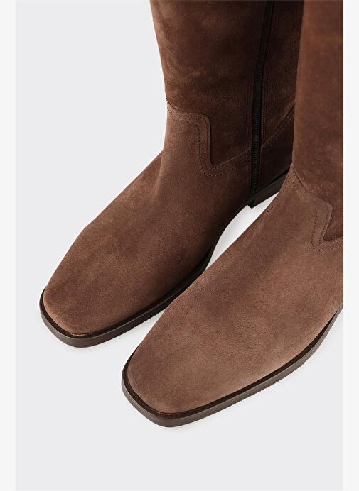 Kahve Deri Kadın Düz Çizme - Görsel 5