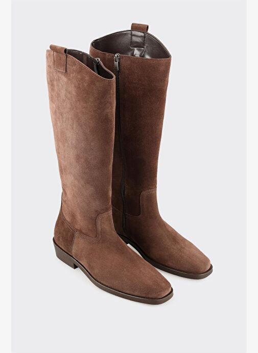 Kahve Deri Kadın Düz Çizme - Görsel 3