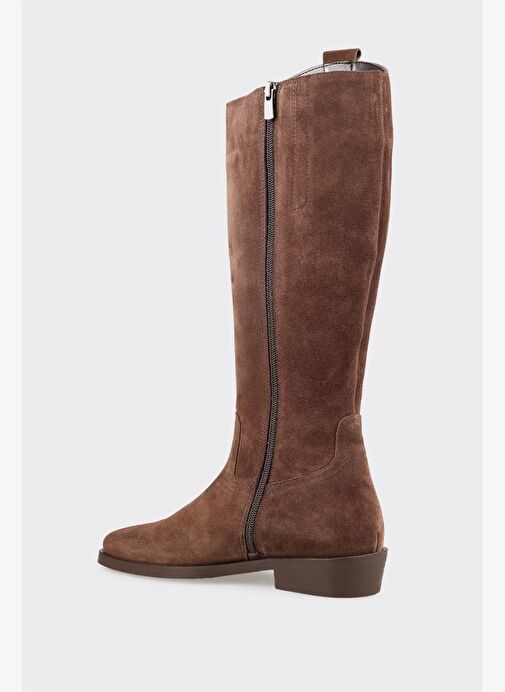Kahve Deri Kadın Düz Çizme - Görsel 4