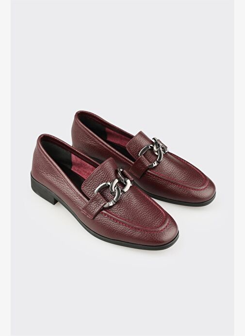 Bordo Deri Kadın Günlük Ayakkabı - Görsel 3