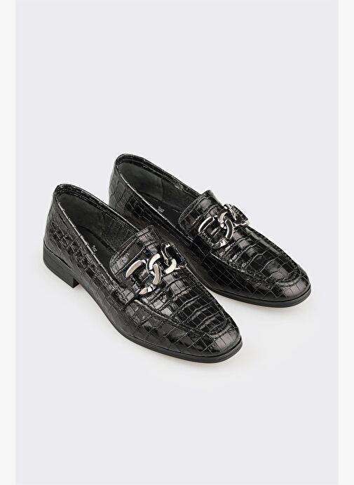 Siyah Deri Kadın Günlük Ayakkabı - Görsel 3