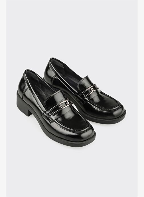 Siyah Deri Kadın Topuklu Ayakkabı - Görsel 3