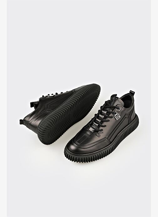 Siyah Deri Erkek Günlük Ayakkabı - Görsel 4
