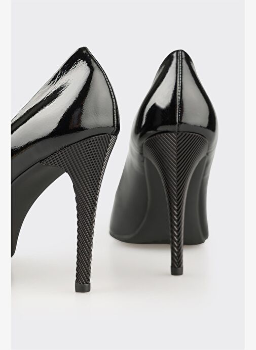 Siyah Deri Kadın Stiletto - Görsel 5
