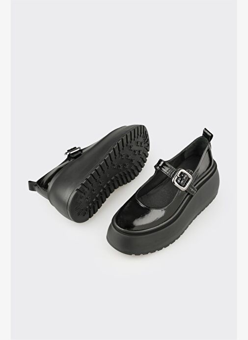 Siyah Deri Kadın Topuklu Ayakkabı - Görsel 4