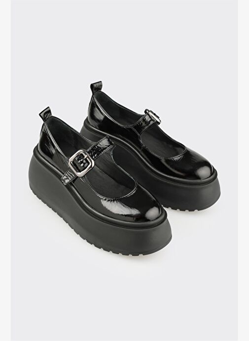 Siyah Deri Kadın Topuklu Ayakkabı - Görsel 3