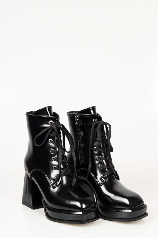 Nemesis Bağcıklı Fermuarlı Platform Topuklu Kadın Bot Siyah - Görsel 4