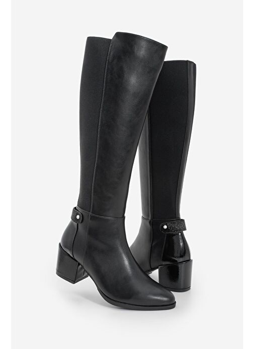 Kadın Fermuarlı Günlük Klasik Topuklu Çizme Aret Siyah - Görsel 2