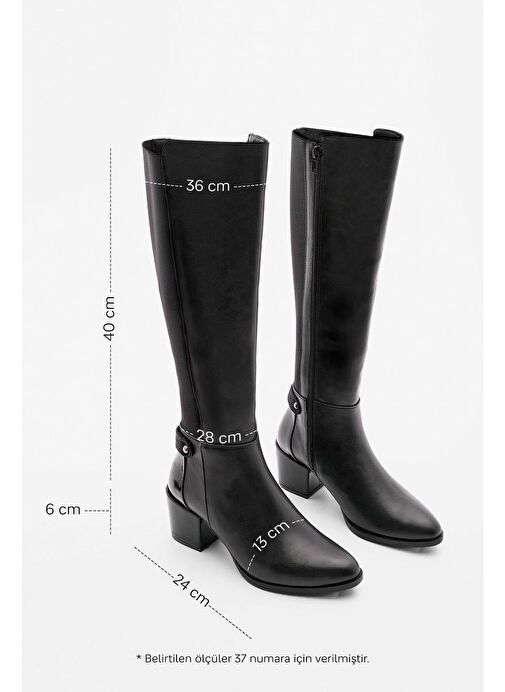 Kadın Fermuarlı Günlük Klasik Topuklu Çizme Aret Siyah - Görsel 3