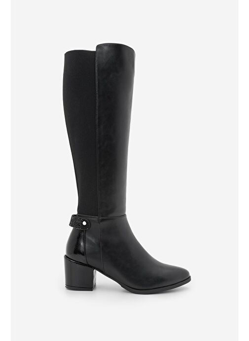 Kadın Fermuarlı Günlük Klasik Topuklu Çizme Aret Siyah - Görsel 4
