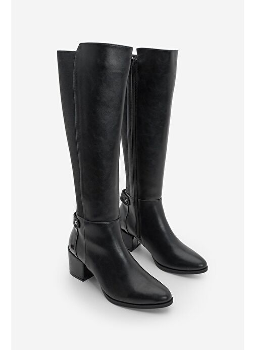 Kadın Fermuarlı Günlük Klasik Topuklu Çizme Aret Siyah - Görsel 5
