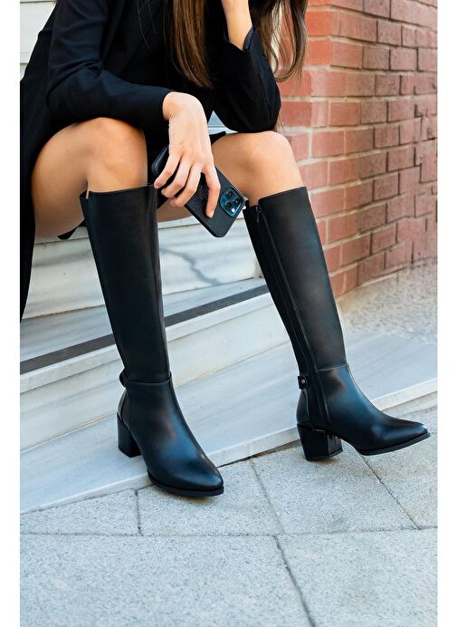 Kadın Fermuarlı Günlük Klasik Topuklu Çizme Aret Siyah - Görsel 8