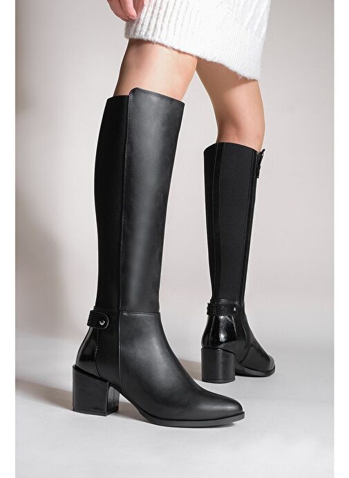 Kadın Fermuarlı Günlük Klasik Topuklu Çizme Aret Siyah - Görsel 9