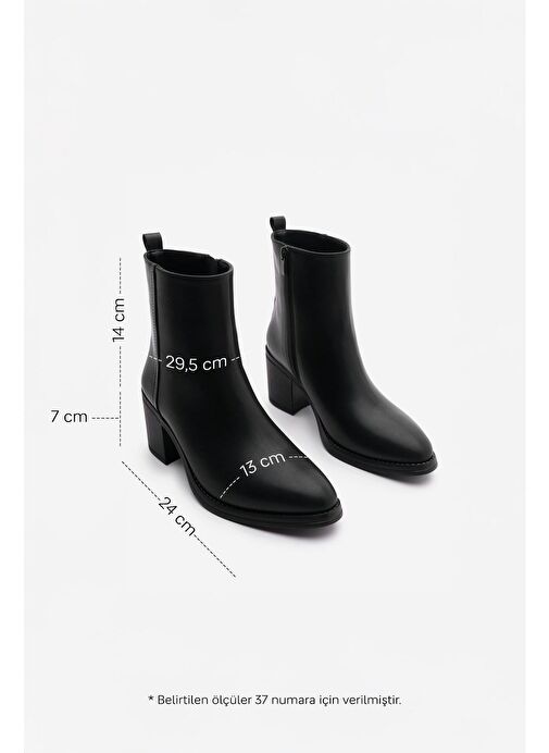 Kadın Topuklu Bot Sivri Burun Fermuarlı Cerin Siyah - Görsel 5